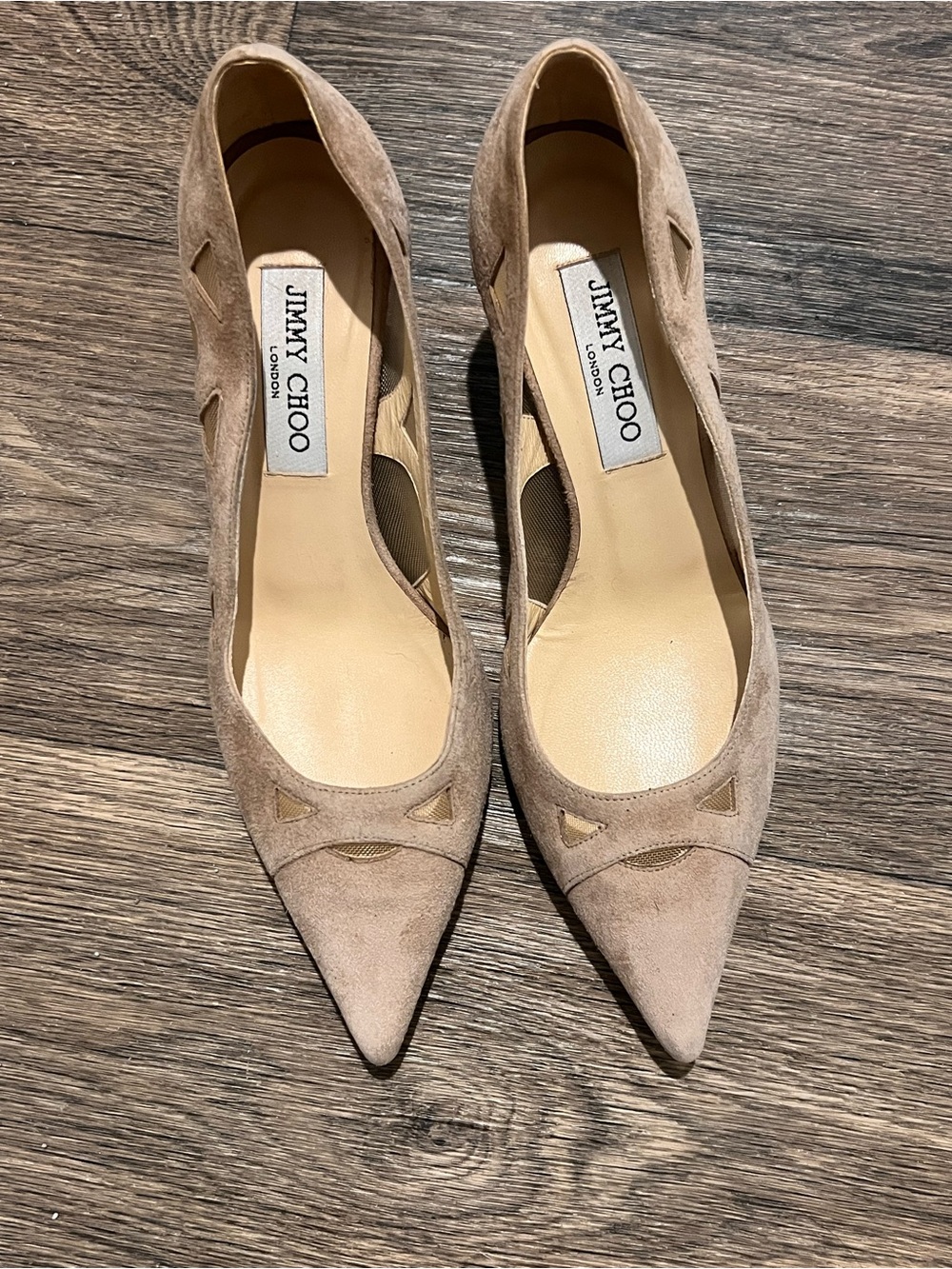 Jimmy Choo Women’s Beige Suede Pointed Toe Pumps US 37 1/2 Authentic